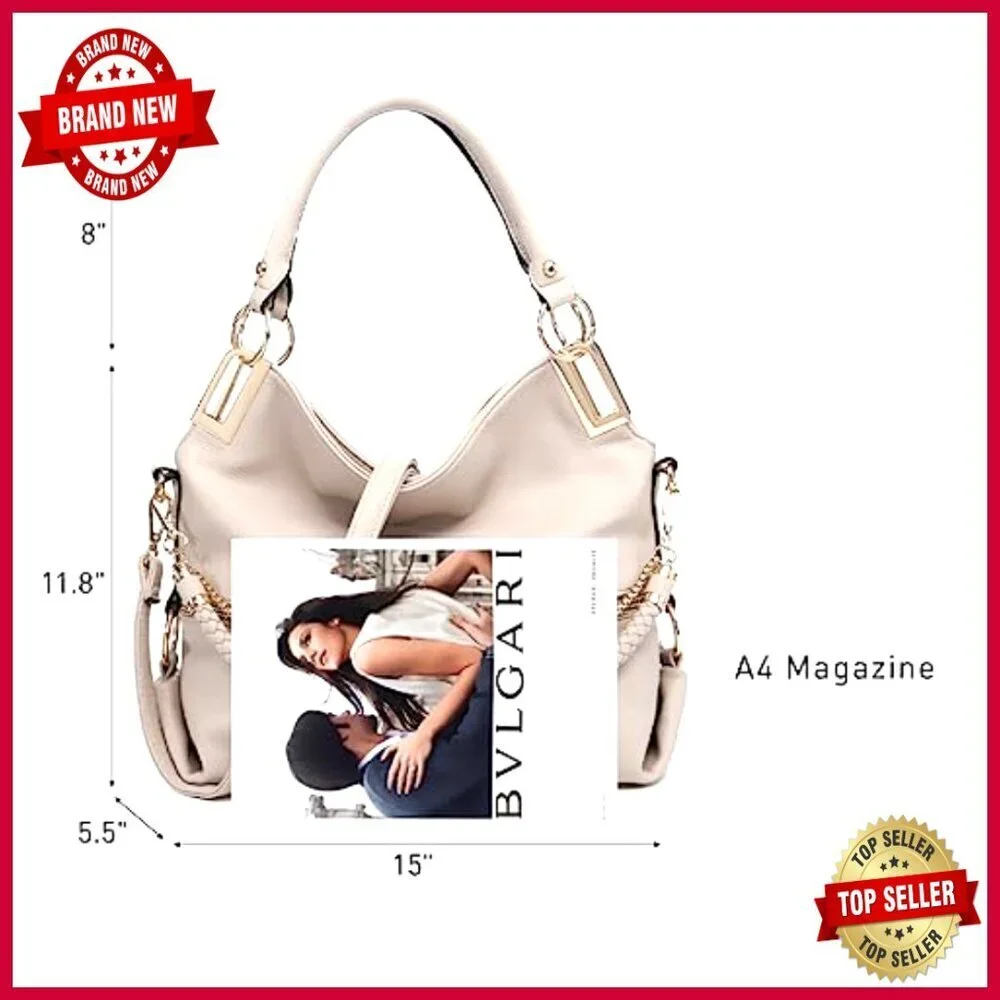 Large Vegan Leather Hobo Bag with Rhinestone Accents Tote Purse